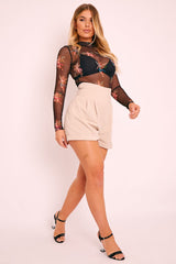 Stone High Waisted Tailored Shorts - Emile