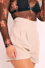 Stone High Waisted Tailored Shorts - Emile