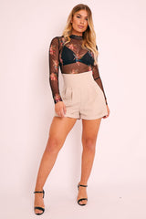 Stone High Waisted Tailored Shorts - Emile