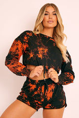 Orange Black Tie Dye Sweatshirt Shorts Loungewear Set - Jessa