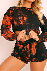Orange Black Tie Dye Sweatshirt Shorts Loungewear Set - Jessa