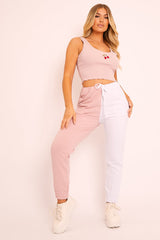 Pink Half White Elasticated Waist Joggers - Dasha
