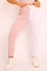 Pink Half White Elasticated Waist Joggers - Dasha