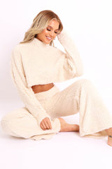 Cream Teddy High Neck Top Trouser Co-ord - Gratia