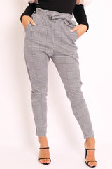 Hound-Tooth Paper Bag Tie Waist Cigarette Trousers - Karmen