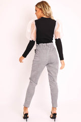 Hound-Tooth Paper Bag Tie Waist Cigarette Trousers - Karmen
