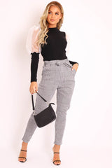 Hound-Tooth Paper Bag Tie Waist Cigarette Trousers - Karmen