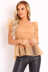 Nude Mesh Smock Overlay Top - Alivia