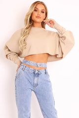 Nude Cropped Batwing Jumper - Lizy