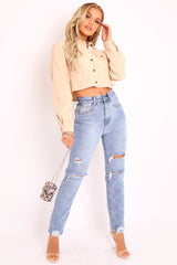 Beige Corduroy Utility Pocket Cropped Shirt - Eliora