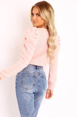 Pink Chunky Knit Puff Sleeve Jumper - Hannahmae