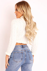 Cream Cable Knit Frill Neck Jumper - Jacie