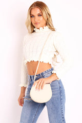 Cream Faux Leather Rounded Cross Body Bag - Toby