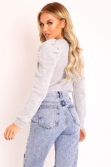 Grey Chunky Knit Puff Sleeve Jumper - Hannahmae