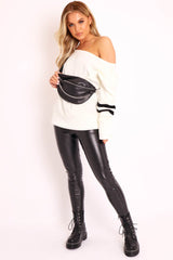 Cream Stripe Off Shoulder Knit Jumper - Fifi