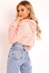 Pink 3/4 Zip Cropped Teddy Jumper - Ethelyn
