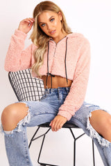 Pink 3/4 Zip Cropped Teddy Jumper - Ethelyn