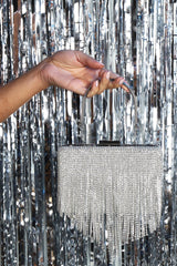 Silver Diamante Tassel Box Clutch - Geri