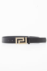 Black Faux Leather Aztec Buckle Belt - Lorina