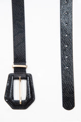 Black Faux Snake Patent Large Buckle Belt - Noriyah