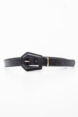 Black Faux Snake Patent Large Buckle Belt - Noriyah