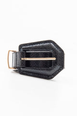 Black Faux Snake Patent Large Buckle Belt - Noriyah
