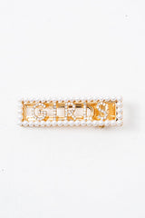 Gold Pearl Detail Girls Slogan Crocodile Barrette - Krissy