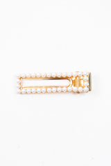 Gold Pearl Detail Rectangle Crocodile Barrette - Evelena