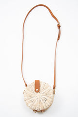 Natural Woven Faux Leather Detail Round Bag - Eylise