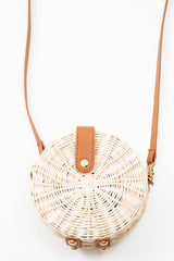 Natural Woven Faux Leather Detail Round Bag - Eylise