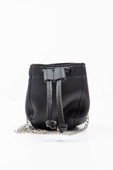 Black Faux Leather Mini Drawstring Bag - Cailey