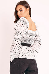 White Polka Mesh Shirred Fabric Top - Evarose