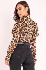 Leopard Sheer Ruffle Shoulder Shirt - Jacky