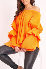 Orange Plisse Fabric Structured Sleeve Blouse - Loraina