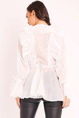 White Organza Ruffle Wrap Blouse - Gabrielle