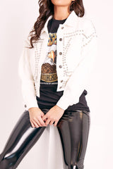 White Silver Studded Denim Jacket - Haden
