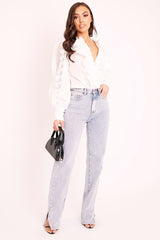 White Lace Frill Covered Button Up Shirt - Priscila