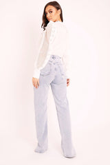 White Lace Frill Covered Button Up Shirt - Priscila