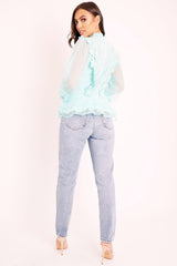 Turquoise Lace Panel Net Sleeve Jumper - Dalila