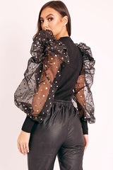 Black Gold Polka Extreme Puff Mesh Sleeve Top - Daisey