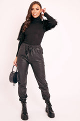 Black Roll Neck Fluffy Sleeve Ribbed Top - Kacey