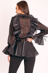Black Organza Ruffle Wrap Blouse - Gabrielle