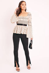 Nude Polka Mesh Shirred Fabric Top - Evarose