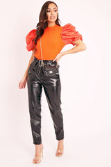 Orange Puff Short Sleeve Ribbed Top - Eilah