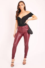 Black Ribbed Button Front Cap Sleeve Bodysuit - Billie