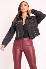 Black Denim Studded Cropped Jacket - Gwenna