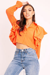 Orange Ruffle Shoulder Cropped Shirt - Fiorella