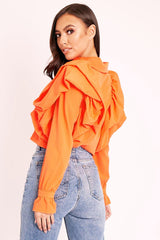 Orange Ruffle Shoulder Cropped Shirt - Fiorella