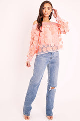 Coral Layered Applique Mesh Insert Blouse - Jadelynn