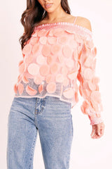 Coral Layered Applique Mesh Insert Blouse - Jadelynn